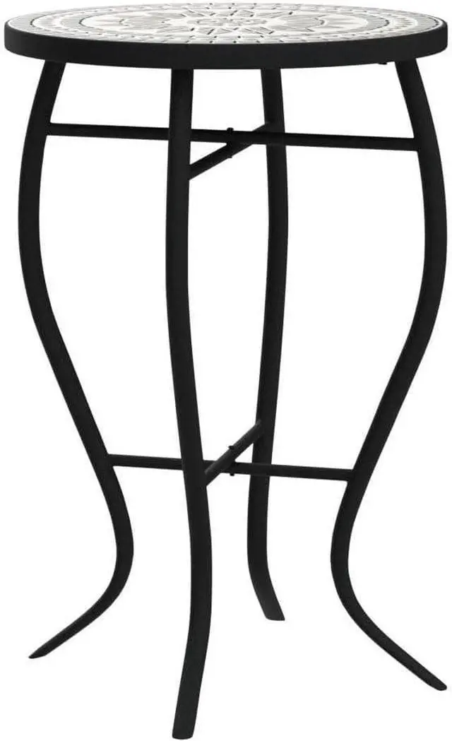 Alt view image 5 of 7 - Vipush Mosaic Patio Side Table Outdoor Accent Table Bistro Coffee Table Plant Stand Indoor Folding Round End Table for Small Porch Balcony Backyard,Black