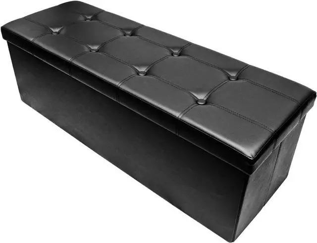 Alt view image 3 of 7 - Sorbus Folding Storage Ottoman Bench Chest Leather Ottoman with Storage- 43 inch Long Hold up 700lbs, Bedroom, Entryway, Coffee Table, Bed end, Toy Trunk Padded Seat, Footrest, Foot Stool - Black