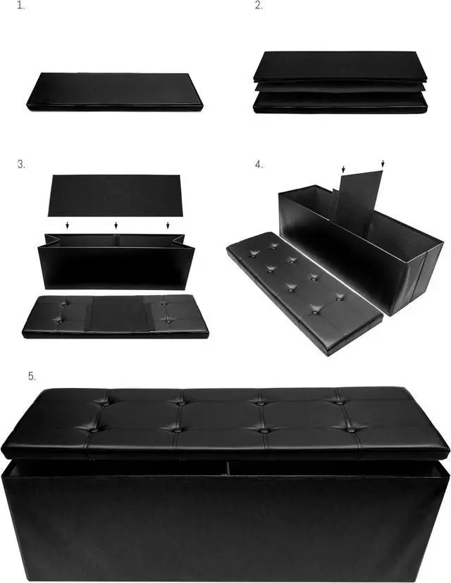 Alt view image 5 of 7 - Sorbus Folding Storage Ottoman Bench Chest Leather Ottoman with Storage- 43 inch Long Hold up 700lbs, Bedroom, Entryway, Coffee Table, Bed end, Toy Trunk Padded Seat, Footrest, Foot Stool - Black