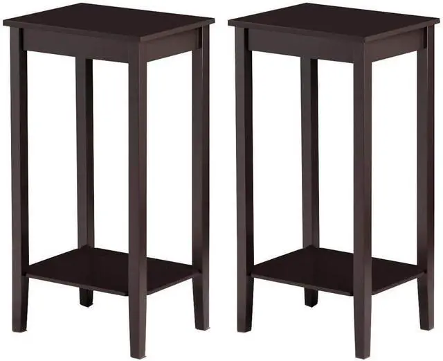 Main image of Yaheetech Side Table Set of 2, Wooden End Tables with Storage Shelf and Solid Wood Legs, 29in High Telephone Table Narrow Sofa Side Tables for Living Room/Small Spaces/Hallway/Study, Dark Coffee