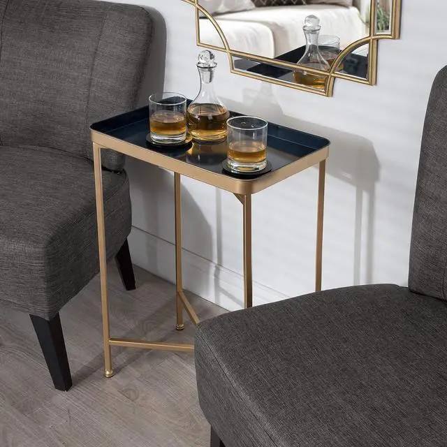 Alt view image 2 of 7 - Kate and Laurel Celia Modern Tray Side Table, 18 x 12 x 26, Navy Blue and Gold, Foldable Rectangular End Table for Storage and Display