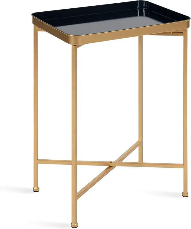 Main image of Kate and Laurel Celia Modern Tray Side Table, 18 x 12 x 26, Navy Blue and Gold, Foldable Rectangular End Table for Storage and Display
