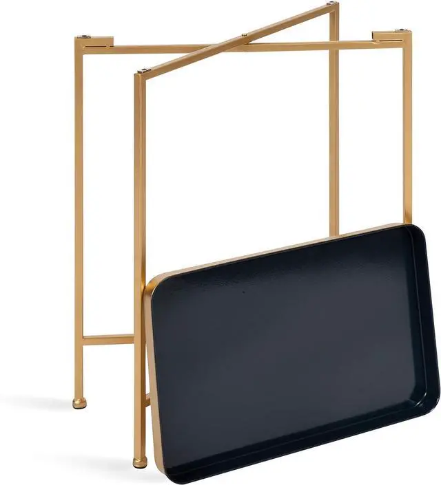 Alt view image 6 of 7 - Kate and Laurel Celia Modern Tray Side Table, 18 x 12 x 26, Navy Blue and Gold, Foldable Rectangular End Table for Storage and Display