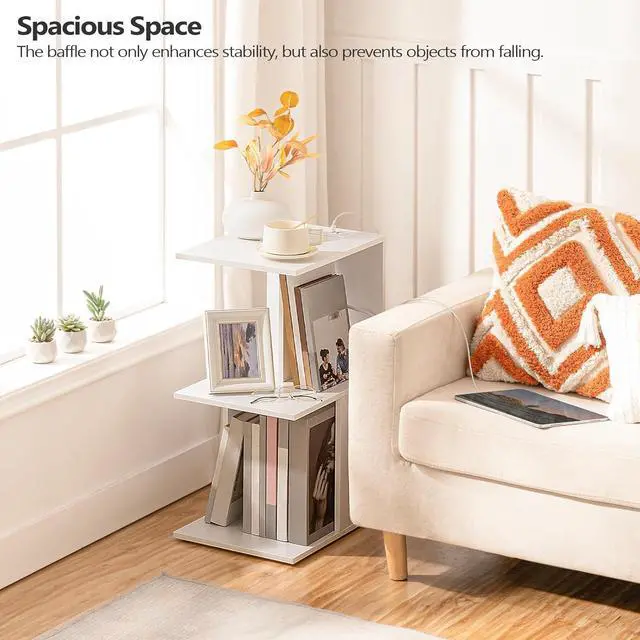Alt view image 5 of 7 - End Table with Charging Station, Narrow Side Table for Small Spaces with USB Ports and Outlets, Bedside Nightstand with Light, Narrow Table for Living Room, White ETWT18E01Z