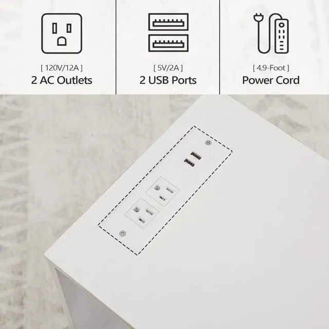 Alt view image 7 of 7 - End Table with Charging Station, Narrow Side Table for Small Spaces with USB Ports and Outlets, Bedside Nightstand with Light, Narrow Table for Living Room, White ETWT18E01Z