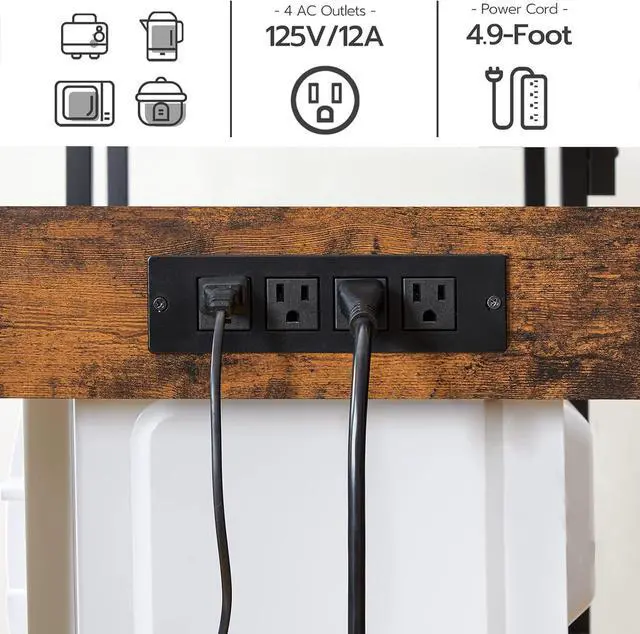 Alt view image 5 of 7 - HOOBRO Bakers Rack with Power Outlet, 35.4 Inches Microwave Stand with 4 Hooks, 6 Tiers Kitchen Storage Shelf Rack, Coffee Bar Table, Rustic Brown and Black BF10UHB01