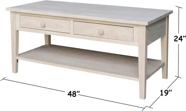 Alt view image 2 of 7 - IC International Concepts, Spencer Coffee Table, Solid Wood, Real Parawood, 48" W x 24" D x 19" H, Easy Assembly, DIY, Paint or Stain Your Way, Unfinished