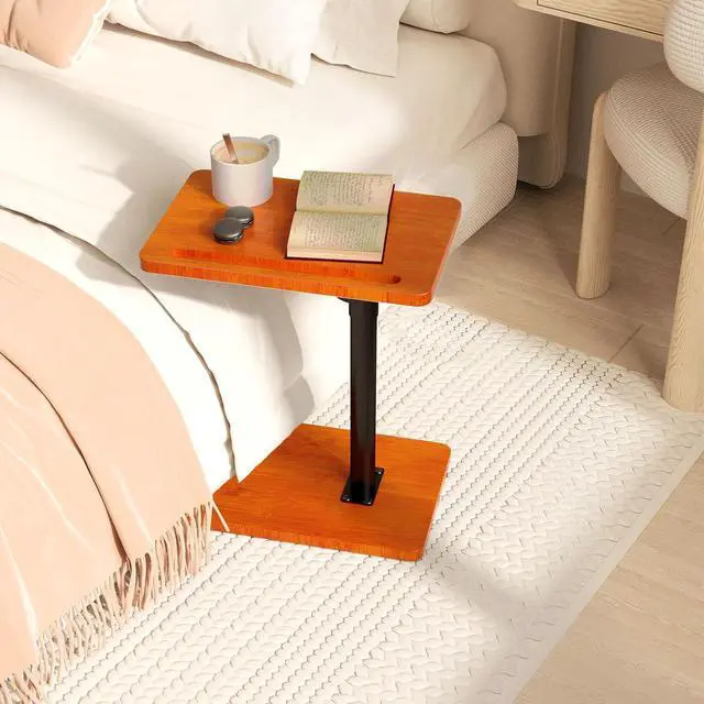 Alt view image 5 of 6 - 360° Rotatable Sofa Tray Table for Couch Arm - Height Adjustable End Table for Bed or Chair with Phone & Tablet Slots, TV Tray Table, Side Table Tray for Small SpacesMahogany,Rectangle