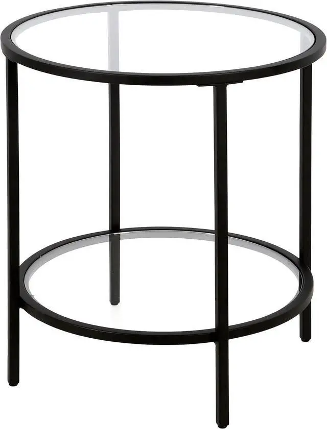 Main image of Henn&Hart 20" Wide Round Side Table with Glass Shelf in Blackened Bronze, Table for Living Room, Bedroom