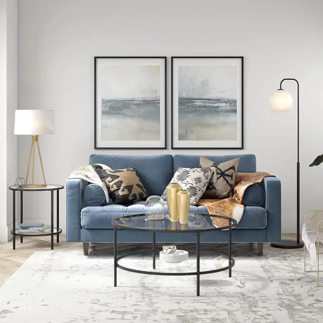 Alt view image 2 of 4 - Henn&Hart 20" Wide Round Side Table with Glass Shelf in Blackened Bronze, Table for Living Room, Bedroom