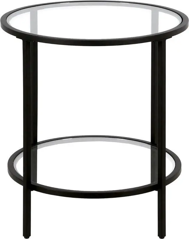 Alt view image 4 of 4 - Henn&Hart 20" Wide Round Side Table with Glass Shelf in Blackened Bronze, Table for Living Room, Bedroom