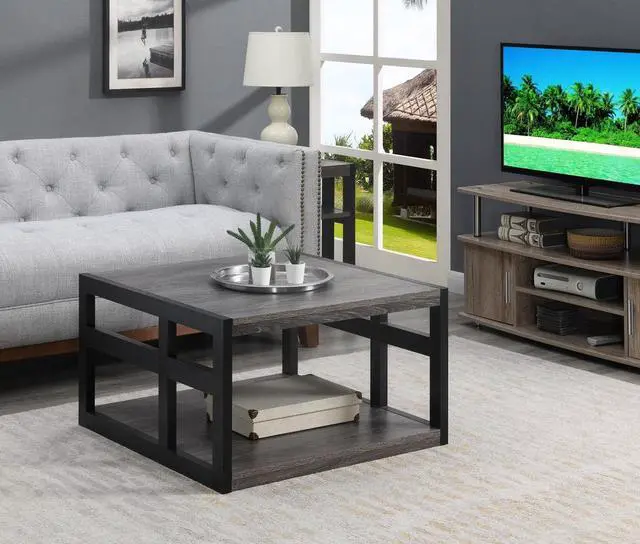 Alt view image 2 of 7 - Convenience Concepts Monterey Square Coffee Table with Shelf, Weathered Gray/Black