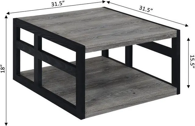 Alt view image 3 of 7 - Convenience Concepts Monterey Square Coffee Table with Shelf, Weathered Gray/Black