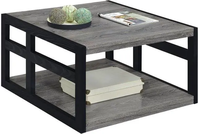Alt view image 4 of 7 - Convenience Concepts Monterey Square Coffee Table with Shelf, Weathered Gray/Black