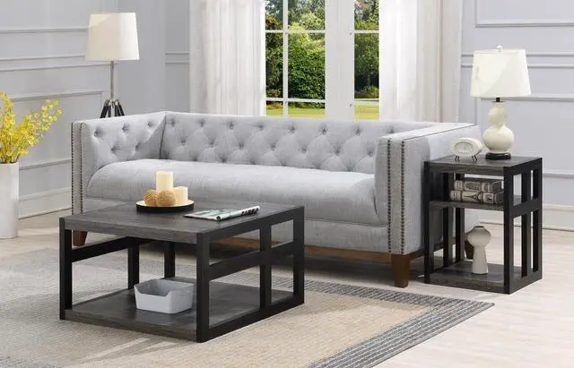 Alt view image 4 of 6 - Convenience Concepts Monterey End Table with Shelves, Weathered Gray/Black