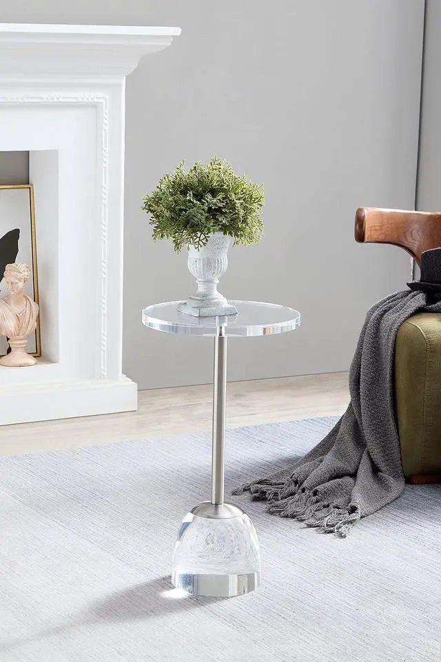 Alt view image 2 of 4 - Clear Acrylic End Table,Side Table for Office,Silver Metal,Nightstand for Living Room and Bedroom,Easy Assembly,12x12 inch21.3 inch high