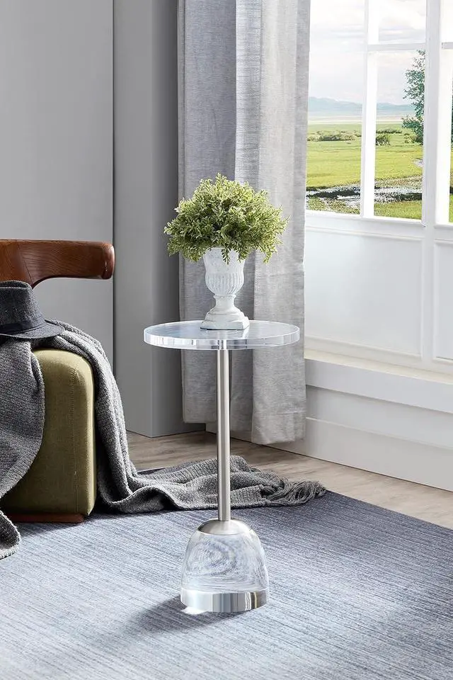 Alt view image 4 of 4 - Clear Acrylic End Table,Side Table for Office,Silver Metal,Nightstand for Living Room and Bedroom,Easy Assembly,12x12 inch21.3 inch high