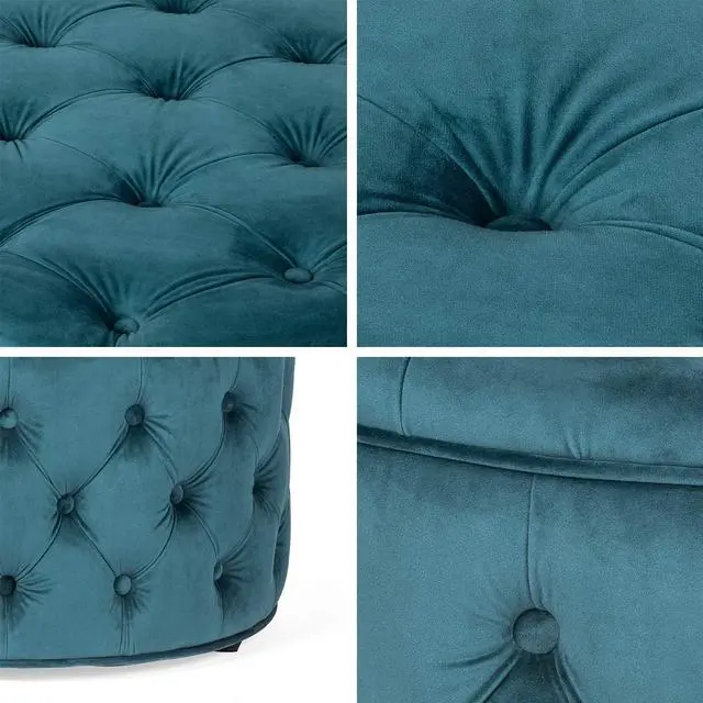 Alt view image 7 of 7 - Joveco Round Storage Ottoman, Button Tufted Upholstered Ottoman with Removable Top, Storage Bench Coffee Table Footrest Stool for Living Room Bedroom Entryway (Blue)