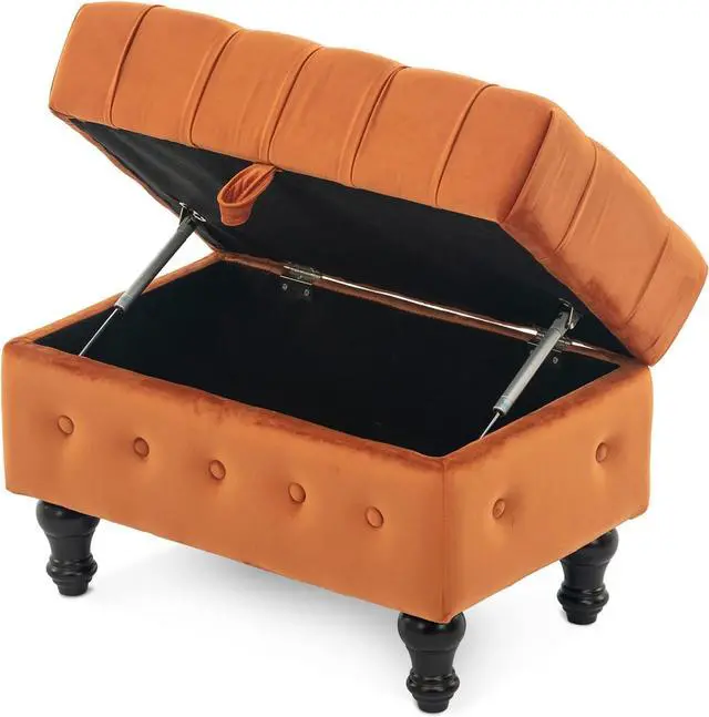 Main image of Artechworks Rectangular Storage Coffee Table Ottoman,Button Tufted Velet Upholstery Footstool Bedroom Ottoman for Living Room, Home Office, Space-Saving Storage Toy Box Stool, Caramel