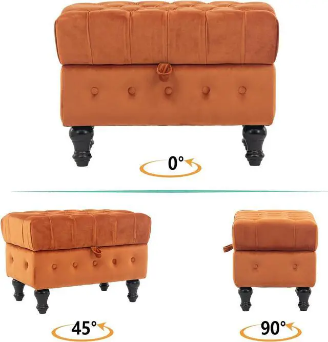 Alt view image 3 of 7 - Artechworks Rectangular Storage Coffee Table Ottoman,Button Tufted Velet Upholstery Footstool Bedroom Ottoman for Living Room, Home Office, Space-Saving Storage Toy Box Stool, Caramel