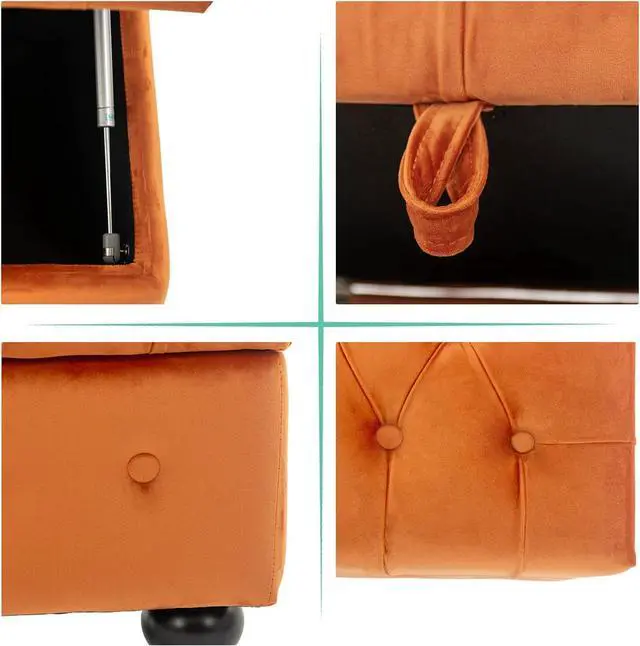 Alt view image 7 of 7 - Artechworks Rectangular Storage Coffee Table Ottoman,Button Tufted Velet Upholstery Footstool Bedroom Ottoman for Living Room, Home Office, Space-Saving Storage Toy Box Stool, Caramel