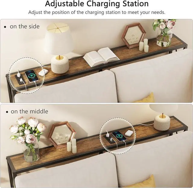Alt view image 6 of 7 - Console Table with 2 AC Oulets & 2 USB Ports, 55.1" Narrow Sofa Table, Entryway Table, Industrial Sofa Table for Hallway, Living Room, Bedroom, Long Console Table, 6.5 Feet Power Cord