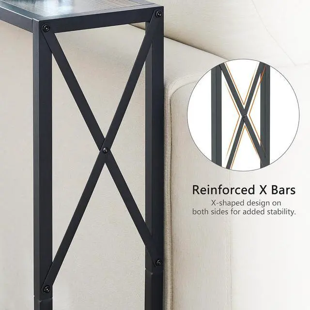 Alt view image 7 of 7 - Console Table with 2 AC Oulets & 2 USB Ports, 55.1" Narrow Sofa Table, Entryway Table, Industrial Sofa Table for Hallway, Living Room, Bedroom, Long Console Table, 6.5 Feet Power Cord