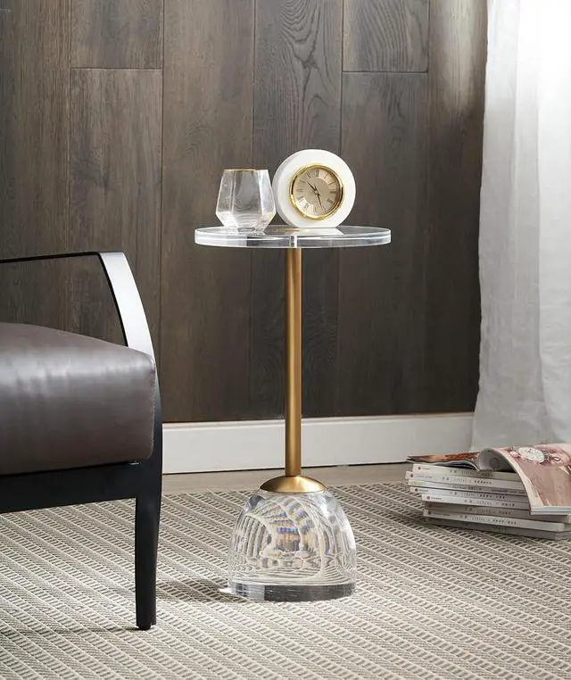 Alt view image 2 of 7 - Clear Acrylic End Table,Brushed Brass Metal,Side Table for Office,Nightstand for Living Room and Bedroom,Easy Assembly,12x12 inch21.3 inch high