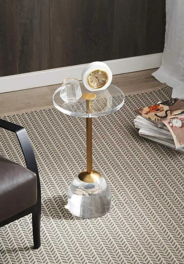 Alt view image 4 of 7 - Clear Acrylic End Table,Brushed Brass Metal,Side Table for Office,Nightstand for Living Room and Bedroom,Easy Assembly,12x12 inch21.3 inch high