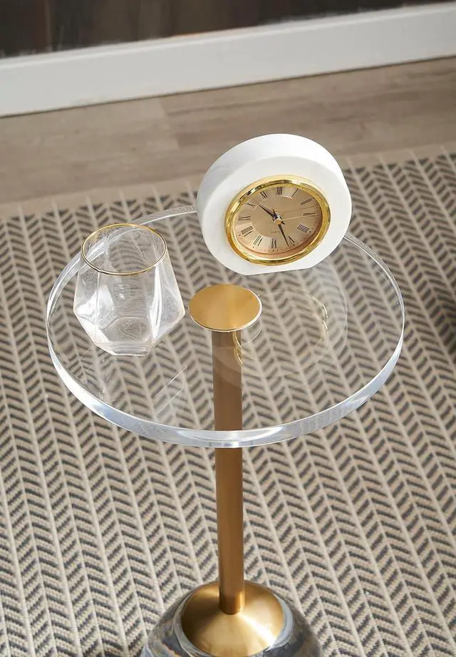 Alt view image 5 of 7 - Clear Acrylic End Table,Brushed Brass Metal,Side Table for Office,Nightstand for Living Room and Bedroom,Easy Assembly,12x12 inch21.3 inch high