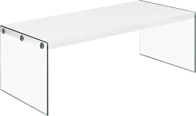 Monarch specialties , Coffee Table, Tempered Glass, Glossy White, 44"L
