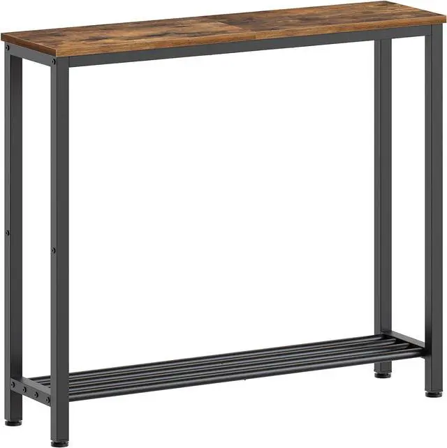 Main image of Narrow Console Table, 2-Tier Small Sofa Table, 29.5" Thin Entryway Table, Behind Couch Table with Shelves, Industrial Hallway Table, for Living Room, Foyer, Rustic Brown and Black CT03BR
