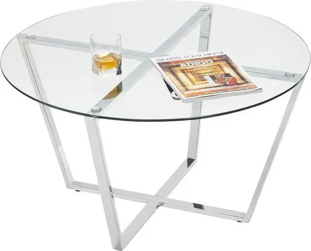 Main image of Mango Steam Round Metro Glass Coffee Table/Side Table/for Living Room & Dining Room - Clear Top/Chrome Base
