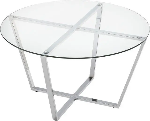 Alt view image 3 of 4 - Mango Steam Round Metro Glass Coffee Table/Side Table/for Living Room & Dining Room - Clear Top/Chrome Base