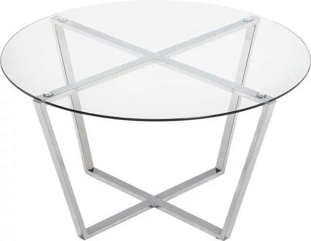 Alt view image 4 of 4 - Mango Steam Round Metro Glass Coffee Table/Side Table/for Living Room & Dining Room - Clear Top/Chrome Base