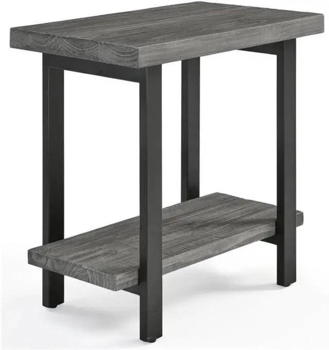 Main image of Alaterre Furniture Pomona Metal and Wood 2-Tier End Table, Living Room Furniture, Rustic, Natural Finish with Solid Wood, 2 Shelves in Slate Gray