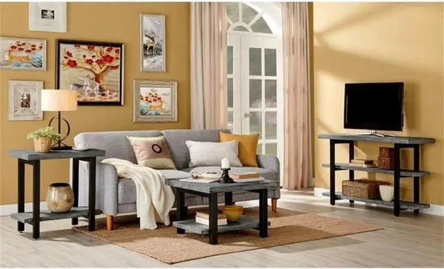 Alt view image 6 of 6 - Alaterre Furniture Pomona Metal and Wood 2-Tier End Table, Living Room Furniture, Rustic, Natural Finish with Solid Wood, 2 Shelves in Slate Gray