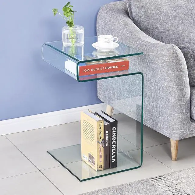 Alt view image 3 of 7 - Glass Nightstand Side&End Table, Modern S-Shaped Clear Bedside Table/Side Table/Coffee Table for Living Room,Sofo Accessories, and Bedroom (S Shaped 16.55"x14.56"X24.02"H)