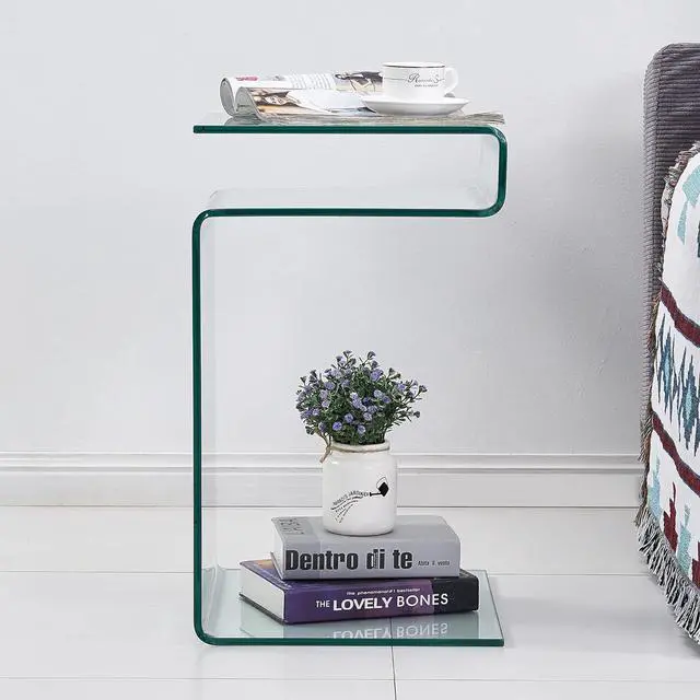 Alt view image 4 of 7 - Glass Nightstand Side&End Table, Modern S-Shaped Clear Bedside Table/Side Table/Coffee Table for Living Room,Sofo Accessories, and Bedroom (S Shaped 16.55"x14.56"X24.02"H)