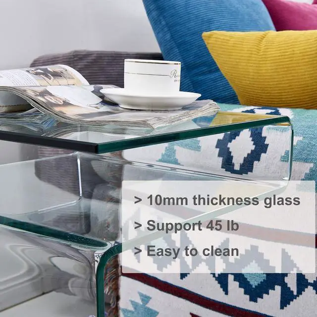 Alt view image 7 of 7 - Glass Nightstand Side&End Table, Modern S-Shaped Clear Bedside Table/Side Table/Coffee Table for Living Room,Sofo Accessories, and Bedroom (S Shaped 16.55"x14.56"X24.02"H)