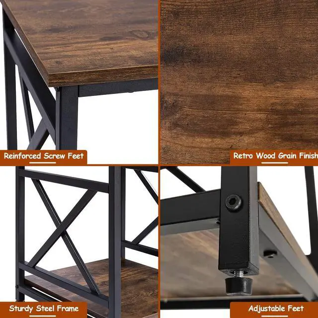 Alt view image 4 of 7 - Industrial End Table Side Table with 2-Tier Storage Shelf, 18'' Square Nightstand Bedside Table X-Design Metal Frame for Living Room Bedroom, Rustic Brown