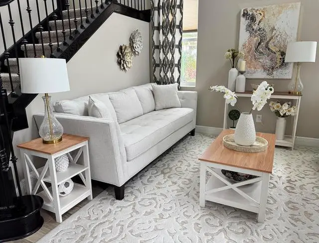 Alt view image 3 of 7 - MAISON ARTS Farmhouse Coffee Table 39'', 2-Tier Coffee Table Set with Storage for Living Room, X-Frame Design Rustic Center Table, Easy Assembly, Ivory White