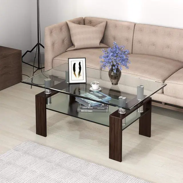 Alt view image 7 of 7 - NAFORT Glass Coffee Table for Living Room, 2-Tier Modern Rectangle Living Room Table Tea Table, Tempered Glass Top & Metal Legs Side Coffee Table with Storage Shelf
