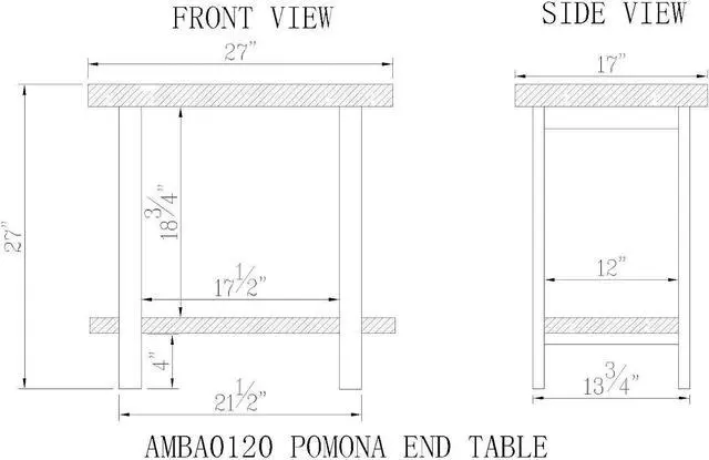 Alt view image 3 of 6 - Alaterre Furniture Pomona Metal and Wood 2-Tier End Table, Living Room Furniture, Rustic, Natural Finish with Solid Wood, 2 Shelves in Slate Gray