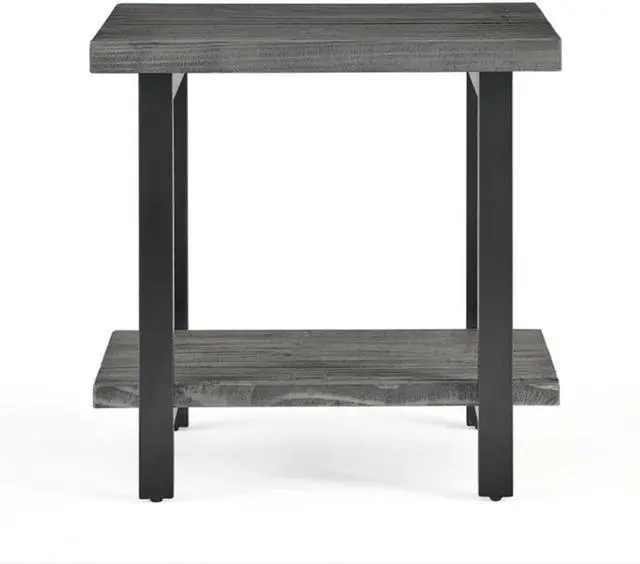 Alt view image 4 of 6 - Alaterre Furniture Pomona Metal and Wood 2-Tier End Table, Living Room Furniture, Rustic, Natural Finish with Solid Wood, 2 Shelves in Slate Gray