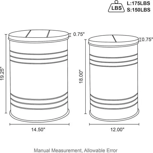 Alt view image 3 of 7 - Glitzhome Rustic End Table Set of 2, Farmhouse Galvanized Metal Barrel Ottoman Storage Stool with Round Wood Lid for Living Room Furniture, Grey