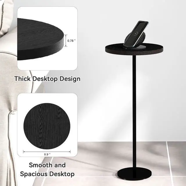 Alt view image 4 of 7 - Drink Table, Pedestal Martini Table Modern Round Pedestal Table with Weighted Base Side Table for Small Spaces Round End Table for Drinking Coffee, Sofa, Living Room, Bedroom and Office