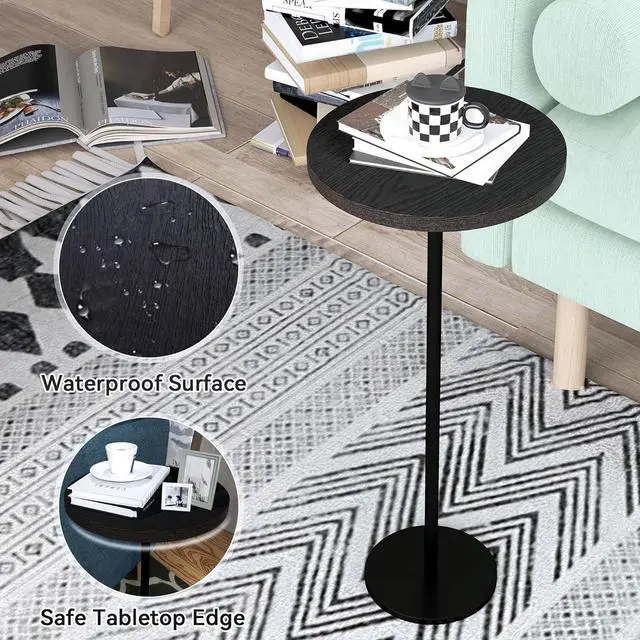 Alt view image 3 of 7 - Drink Table, Pedestal Martini Table Modern Round Pedestal Table with Weighted Base Side Table for Small Spaces Round End Table for Drinking Coffee, Sofa, Living Room, Bedroom and Office