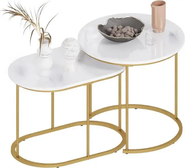 Main image of SogesHome Golden Marble Pattern Nesting Tables - Set of 2 Stacking Side Tables for Living Room, Balcony, and Office Decor, Golden
