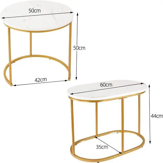 Alt view image 3 of 5 - SogesHome Golden Marble Pattern Nesting Tables - Set of 2 Stacking Side Tables for Living Room, Balcony, and Office Decor, Golden